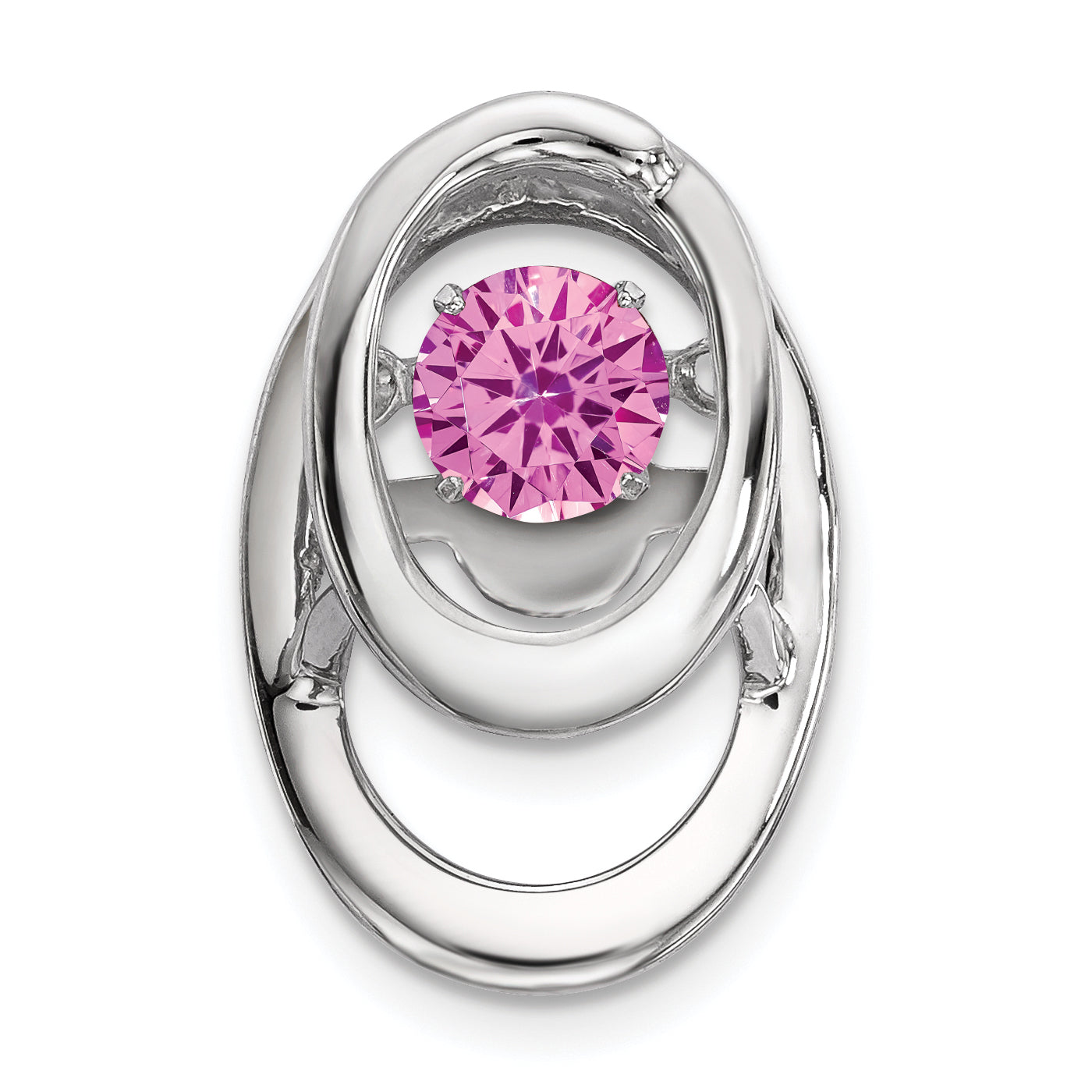 Sterling Silver Rhodium Plated Pink CZ Birthstone Vibrant Chain Slide Main image