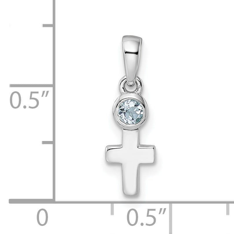 Sterling Silver Rhodium-plated Polished Aquamarine Cross Pendant