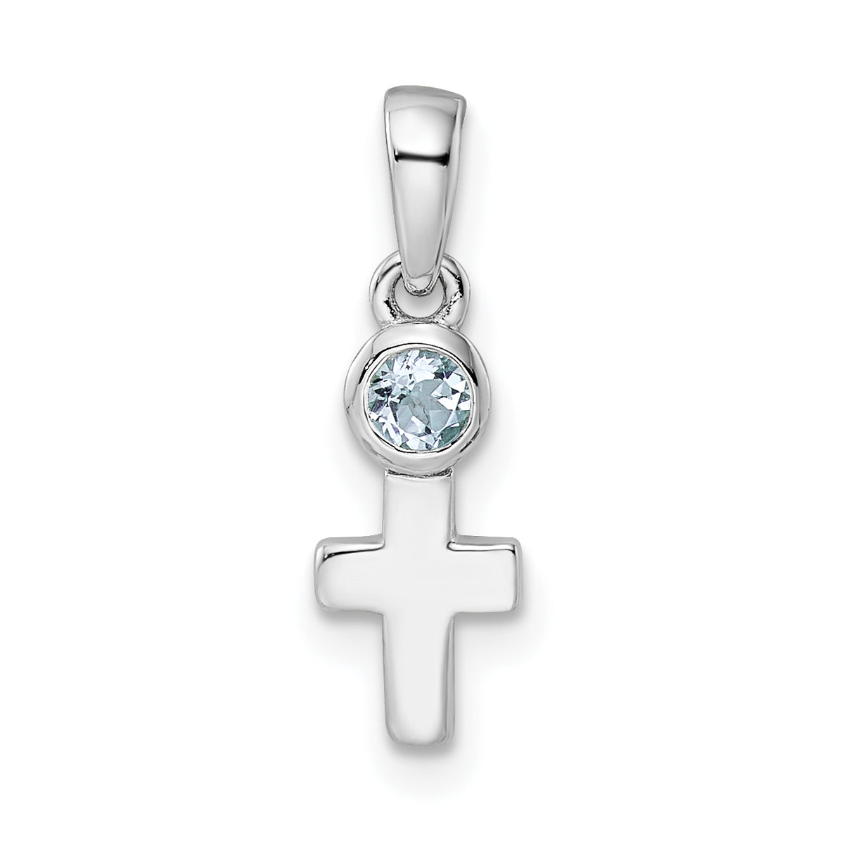 Sterling Silver Rhodium-plated Polished Aquamarine Cross Pendant
