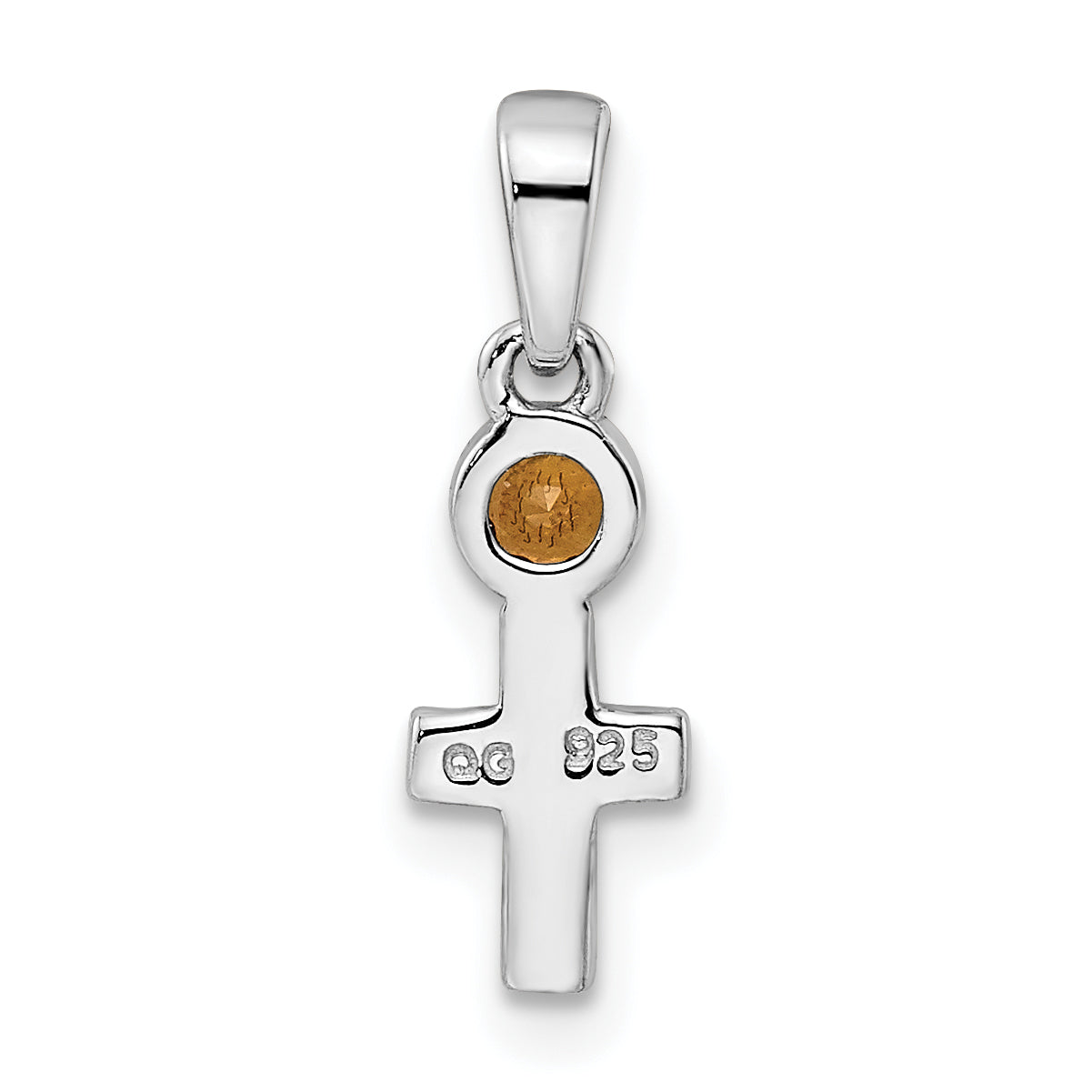 Sterling Silver Rhodium-plated Polished Citrine Cross Pendant