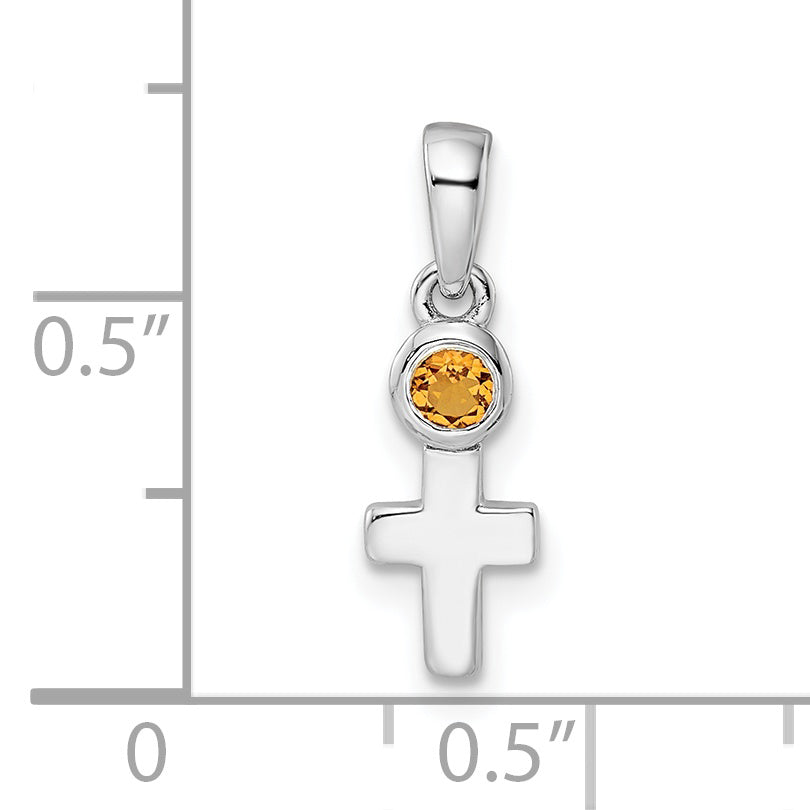 Sterling Silver Rhodium-plated Polished Citrine Cross Pendant