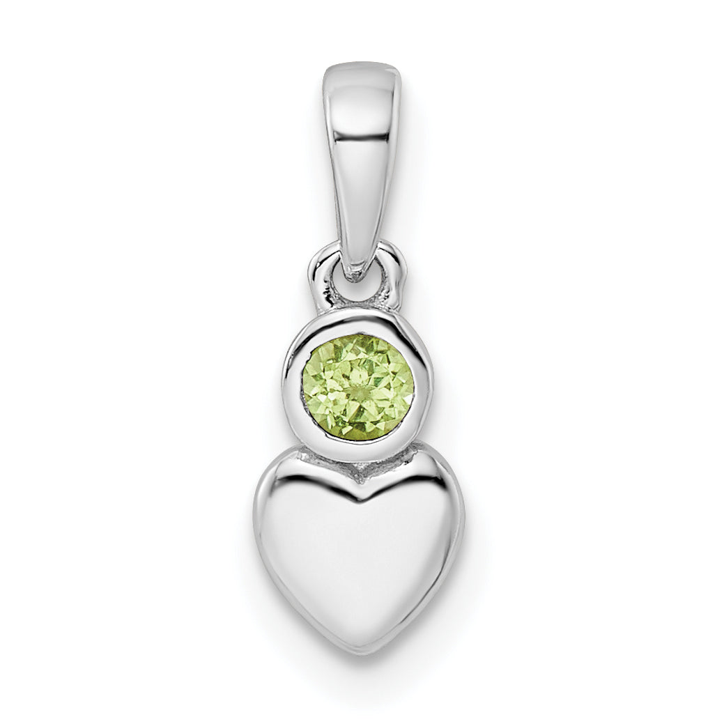 Sterling Silver Rhodium-plated Polished Peridot Heart Pendant