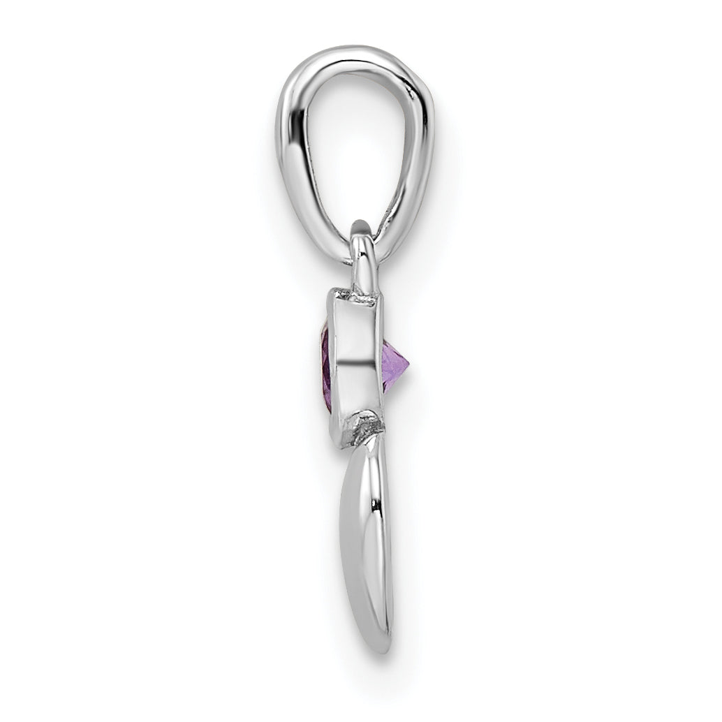 Sterling Silver Rhodium-plated Polished Amethyst Heart Pendant