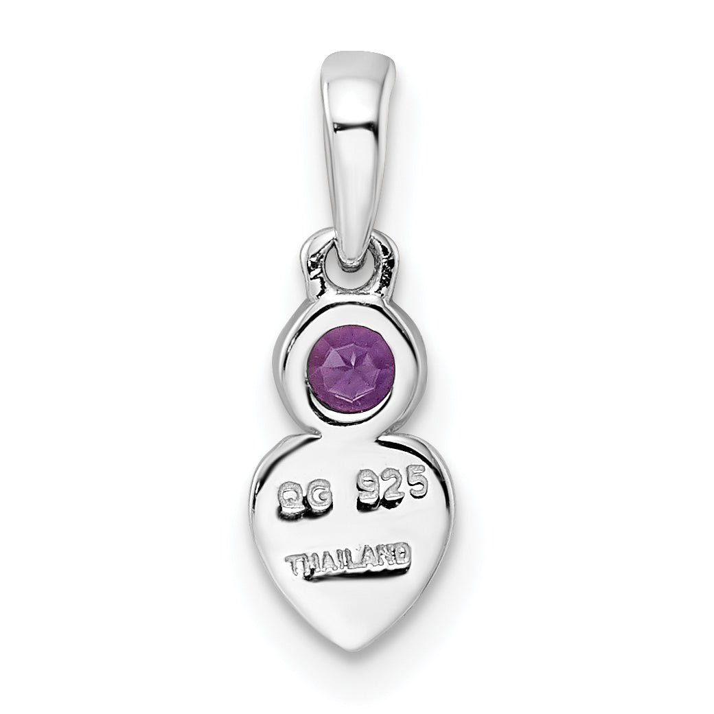 Sterling Silver Rhodium-plated Polished Amethyst Heart Pendant