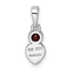 Sterling Silver Rhodium-plated Polished Garnet Heart Pendant