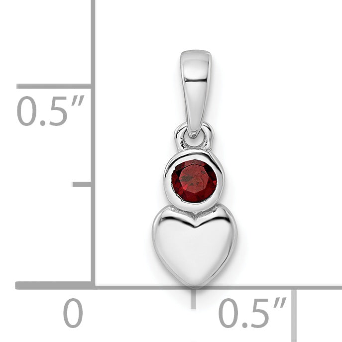 Sterling Silver Rhodium-plated Polished Garnet Heart Pendant