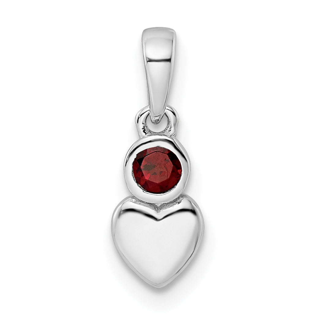 Sterling Silver Rhodium-plated Polished Garnet Heart Pendant