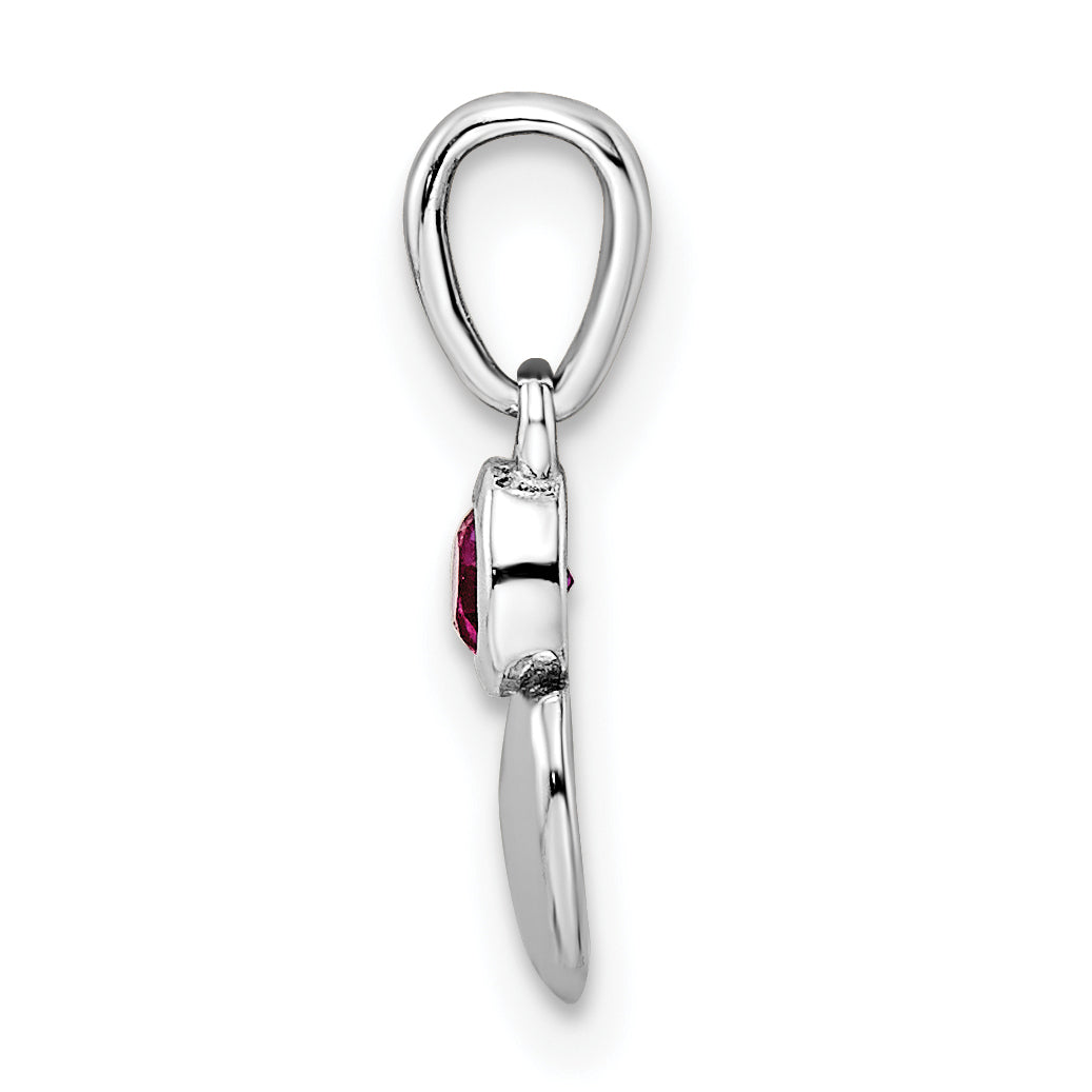 Sterling Silver Rhodium-plated Polished Created Ruby Heart Pendant