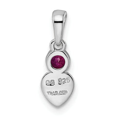 Sterling Silver Rhodium-plated Polished Created Ruby Heart Pendant