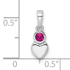 Sterling Silver Rhodium-plated Polished Created Ruby Heart Pendant