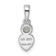 Sterling Silver Rhodium-plated Polished Aquamarine Heart Pendant