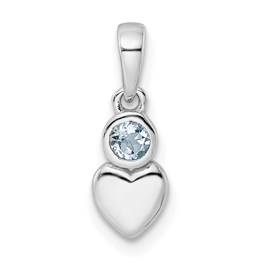 Sterling Silver Rhodium-plated Polished Aquamarine Heart Pendant