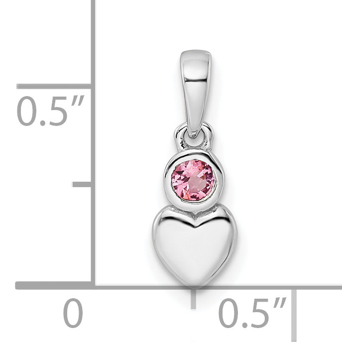 Sterling Silver Rhodium-plated Polished Pink Tourmaline Heart Pendant