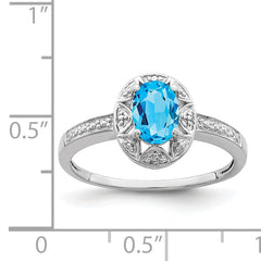 Sterling Silver Rhodium-plated Diamond & Blue Topaz Ring