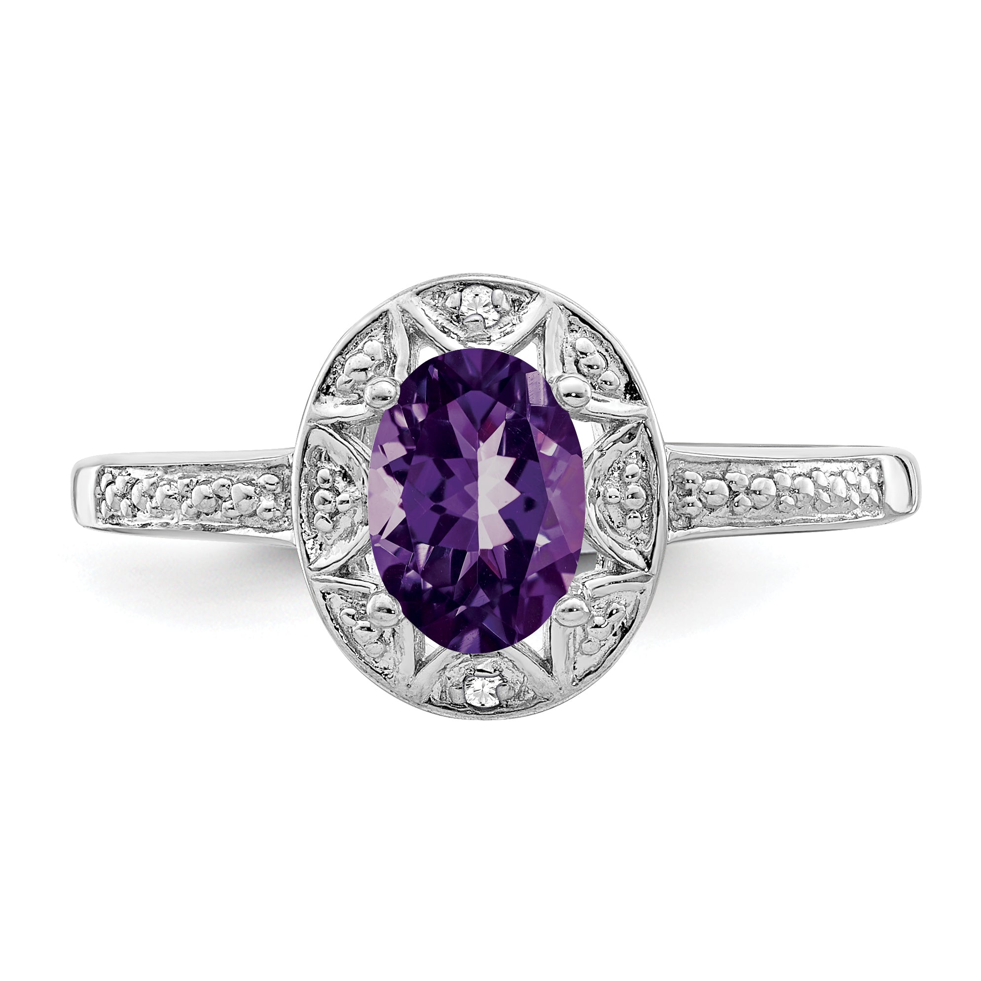 Sterling Silver Rhodium-plated Diamond & Amethyst Ring - 5