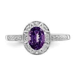 Sterling Silver Rhodium-plated Diamond & Amethyst Ring - 5