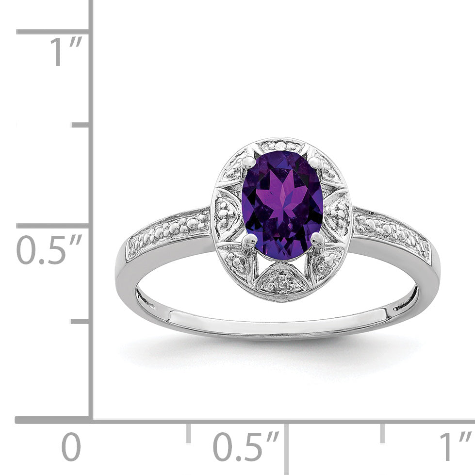 Sterling Silver Rhodium-plated Diamond & Amethyst Ring Secondary image