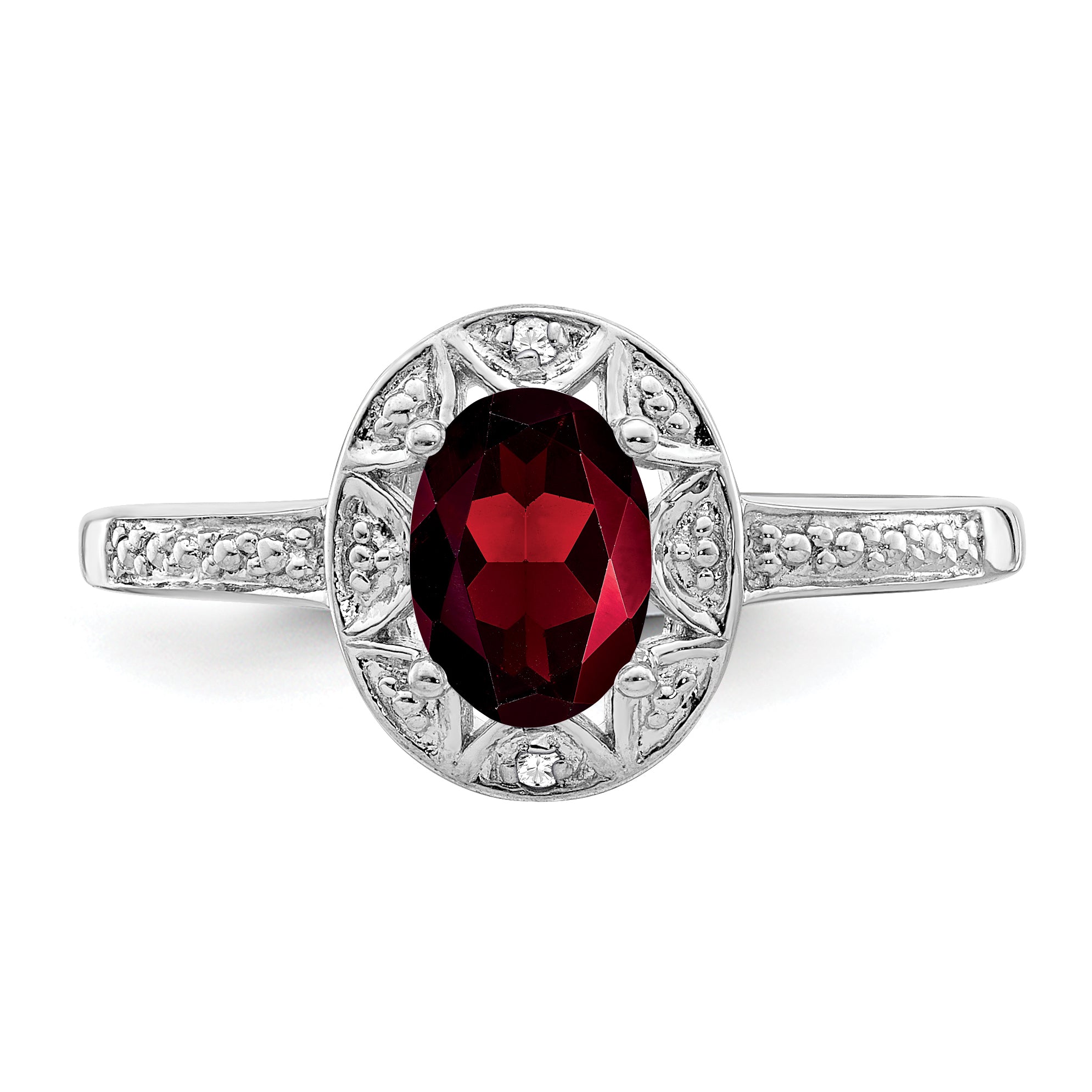 Sterling Silver Rhodium-plated Diamond & Garnet Ring