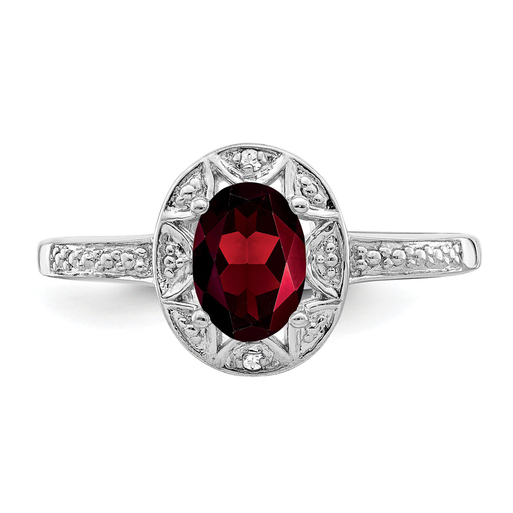 Sterling Silver Rhodium-plated Diamond & Garnet Ring