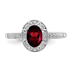 Sterling Silver Rhodium-plated Diamond & Garnet Ring
