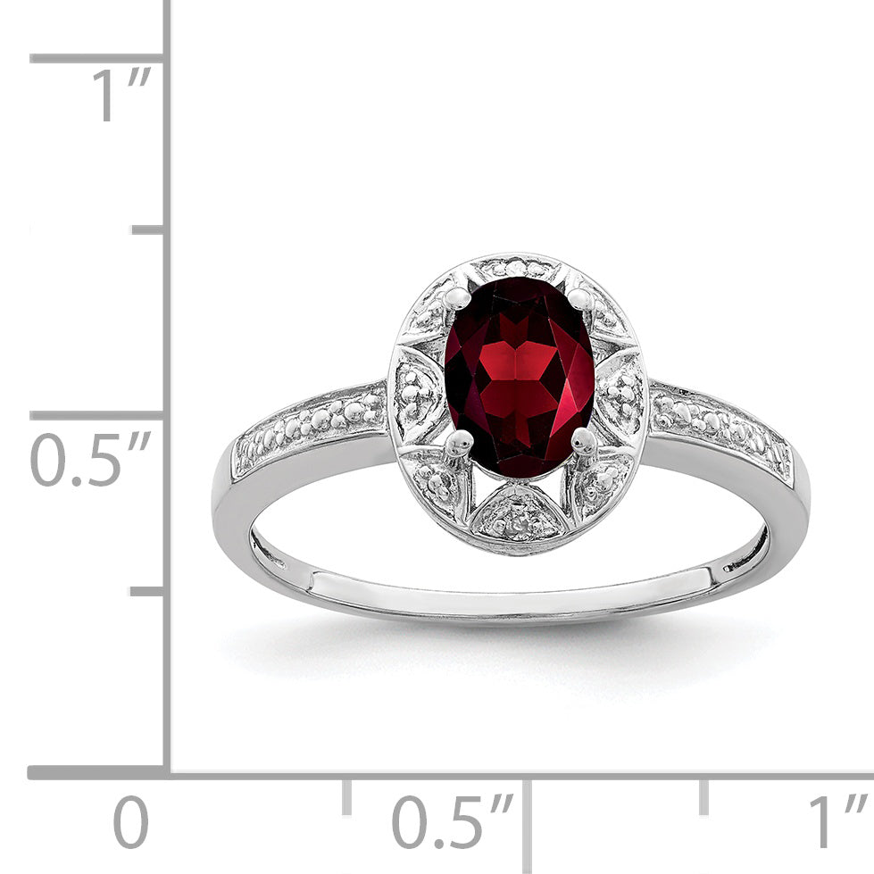 Sterling Silver Rhodium-plated Diamond & Garnet Ring Secondary image