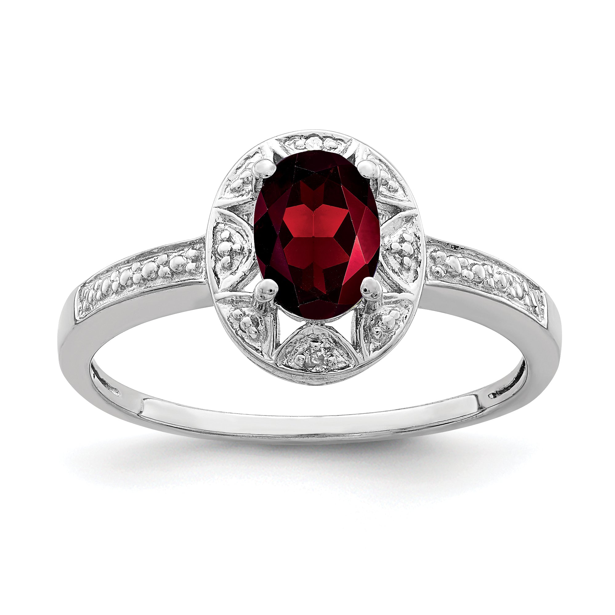Sterling Silver Rhodium-plated Diamond & Garnet Ring Main image
