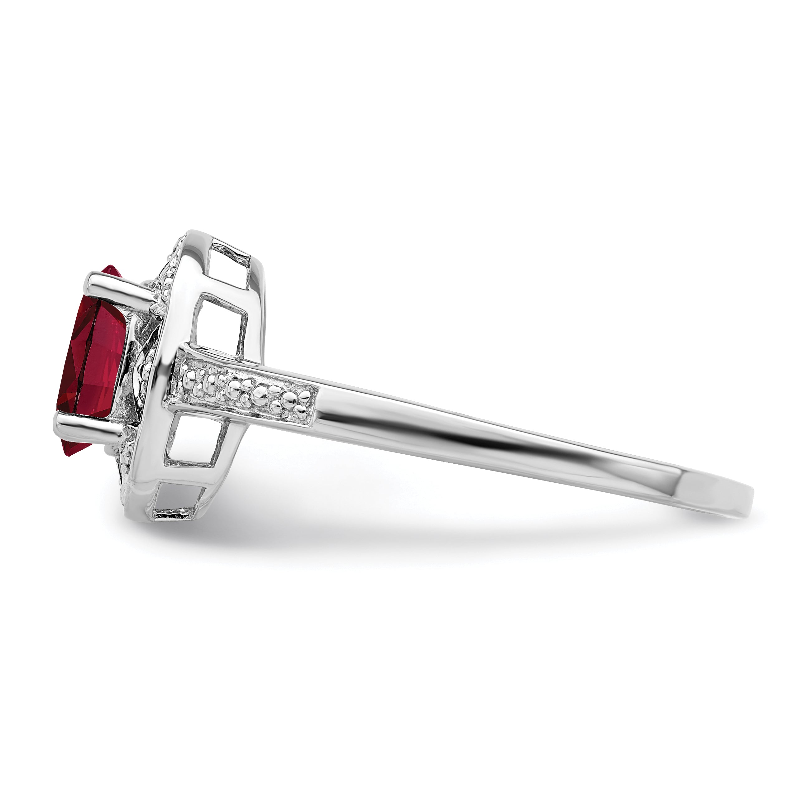 Sterling Silver Rhodium-plated Diamond & Created Ruby Ring - 5
