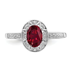 Sterling Silver Rhodium-plated Diamond & Created Ruby Ring - 5