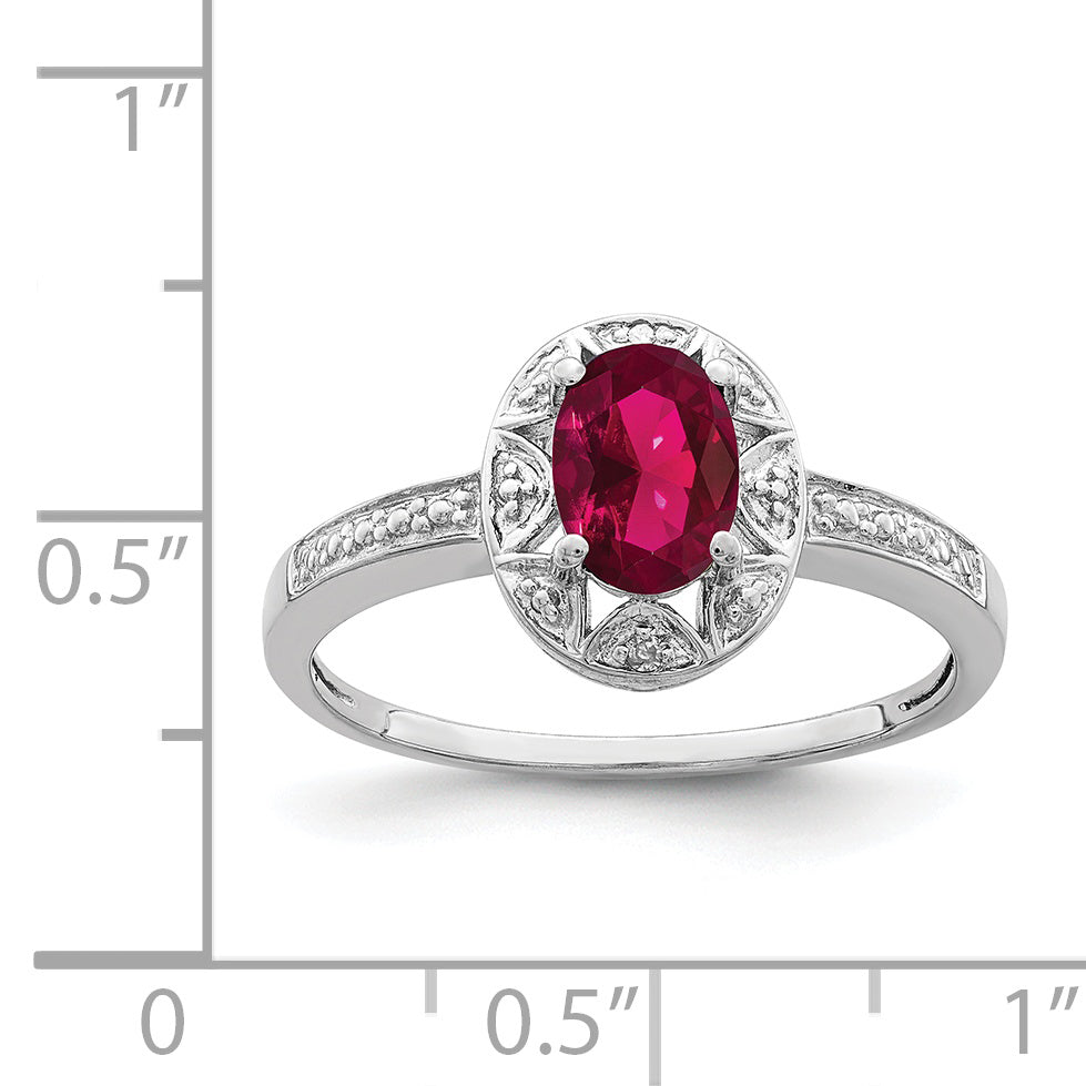 Sterling Silver Rhodium-plated Diamond & Created Ruby Ring - 5