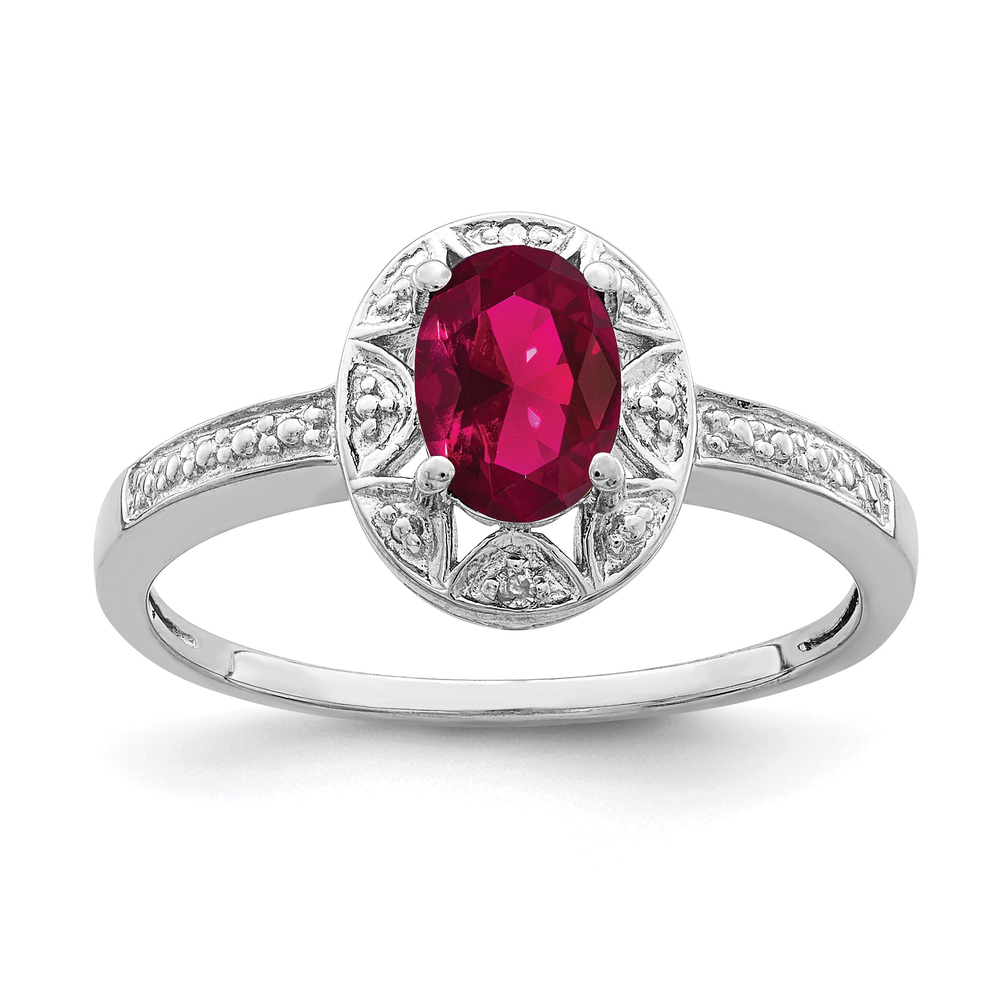 Sterling Silver Rhodium-plated Diamond & Created Ruby Ring Main image