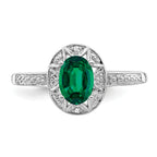 Sterling Silver Rhodium-plated Diamond & Created Emerald Ring