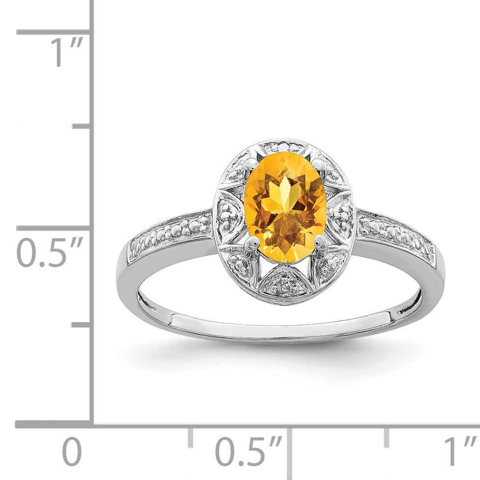 Sterling Silver Rhodium-plated Diamond & Citrine Ring Secondary image