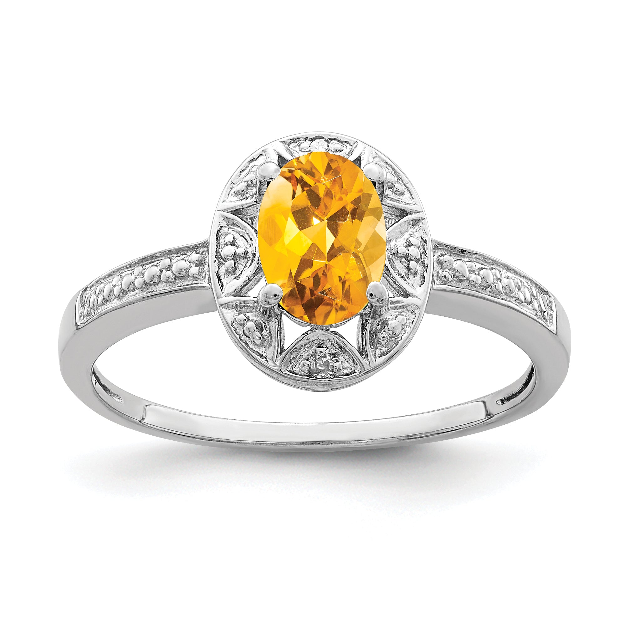 Sterling Silver Rhodium-plated Diamond & Citrine Ring Main image