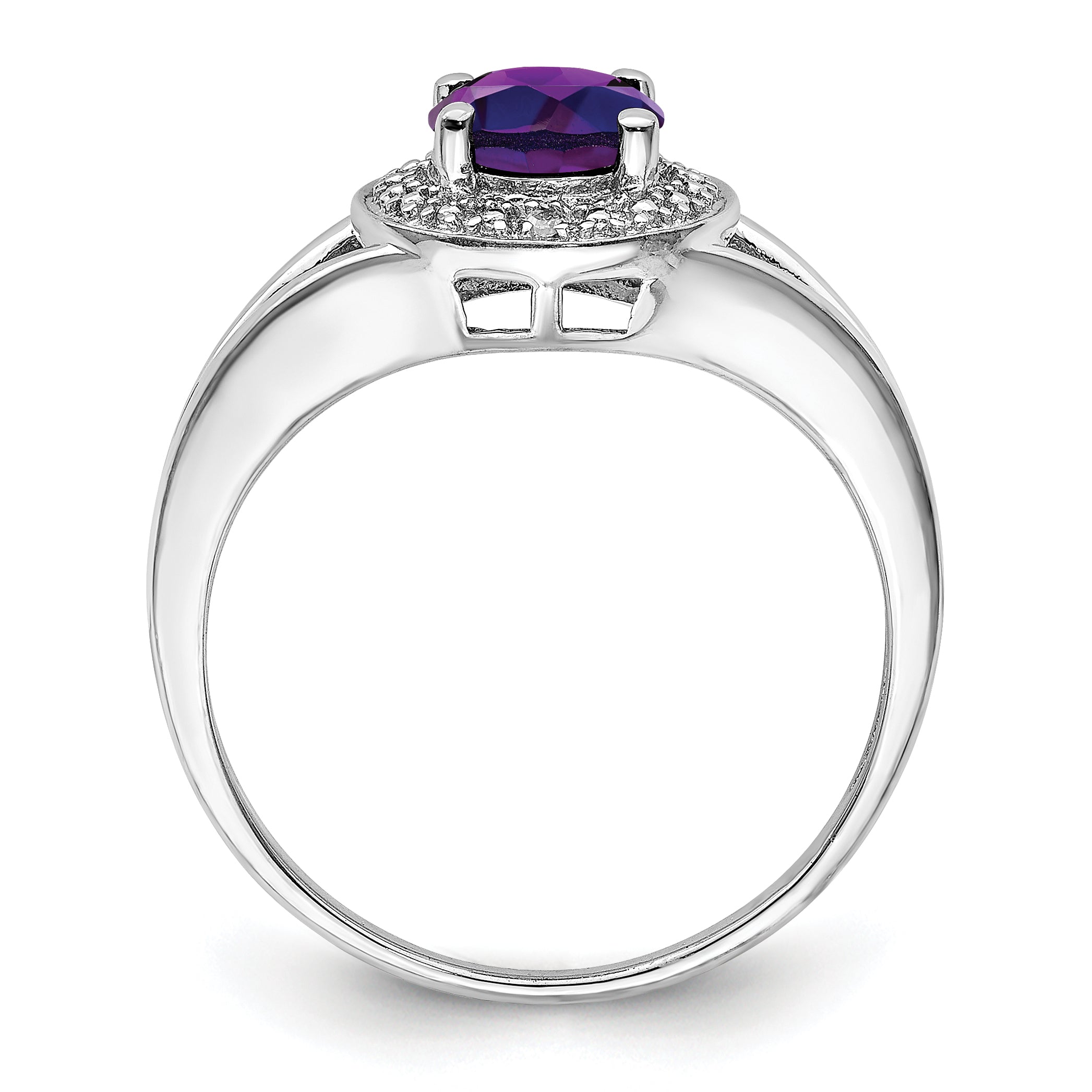 Sterling Silver Rhodium-plated Diamond & Amethyst Ring Secondary image