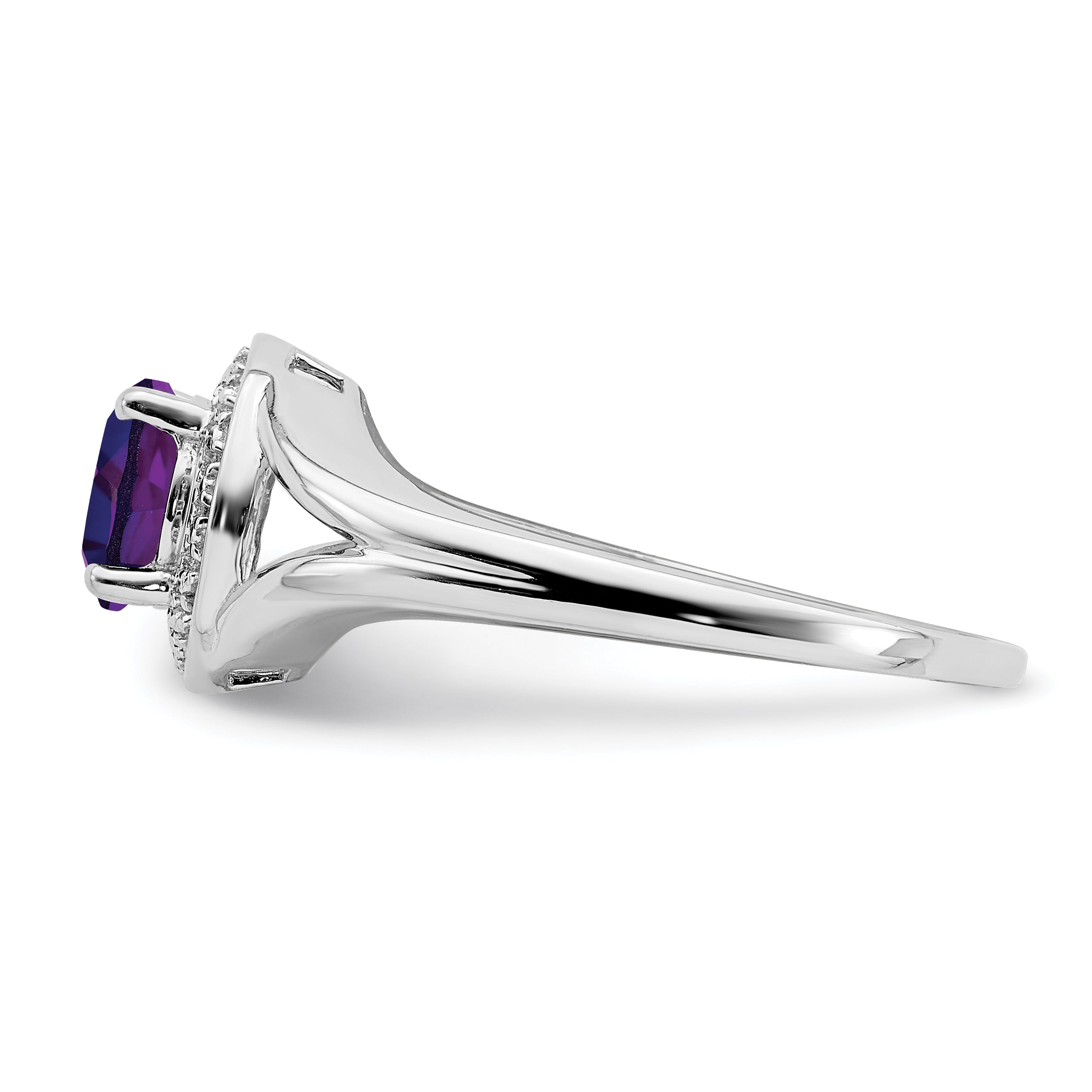 Sterling Silver Rhodium-plated Diamond & Amethyst Ring - 5