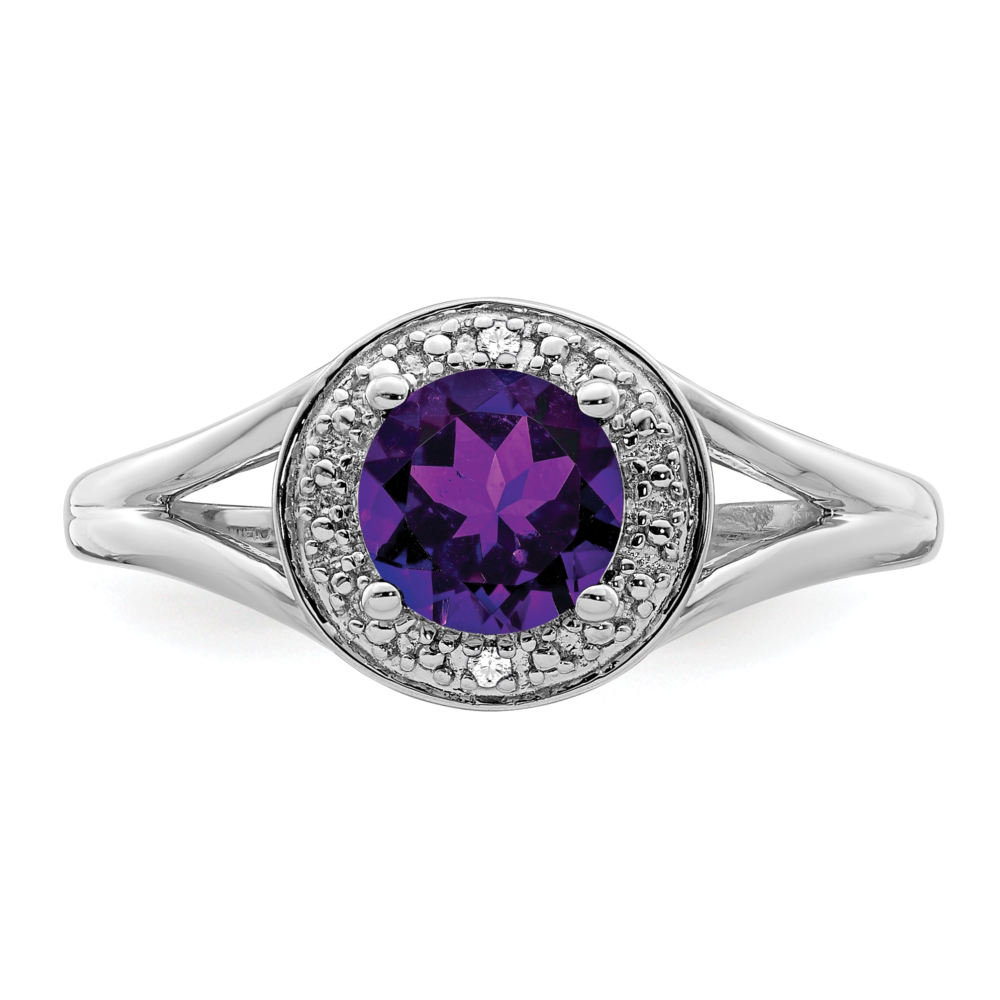 Sterling Silver Rhodium-plated Diamond & Amethyst Ring - 5