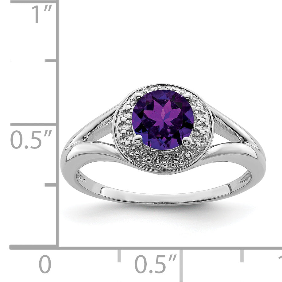 Sterling Silver Rhodium-plated Diamond & Amethyst Ring - 5