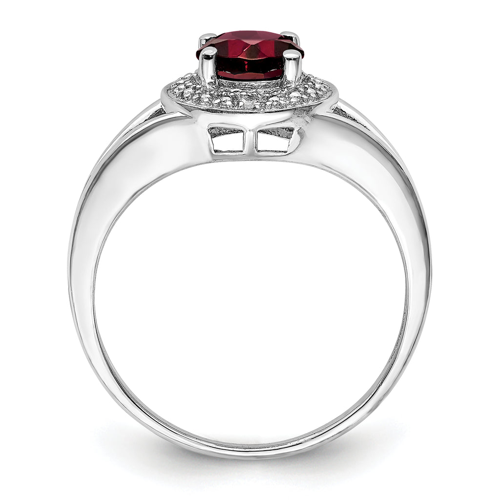 Sterling Silver Rhodium-plated Diamond & Garnet Ring