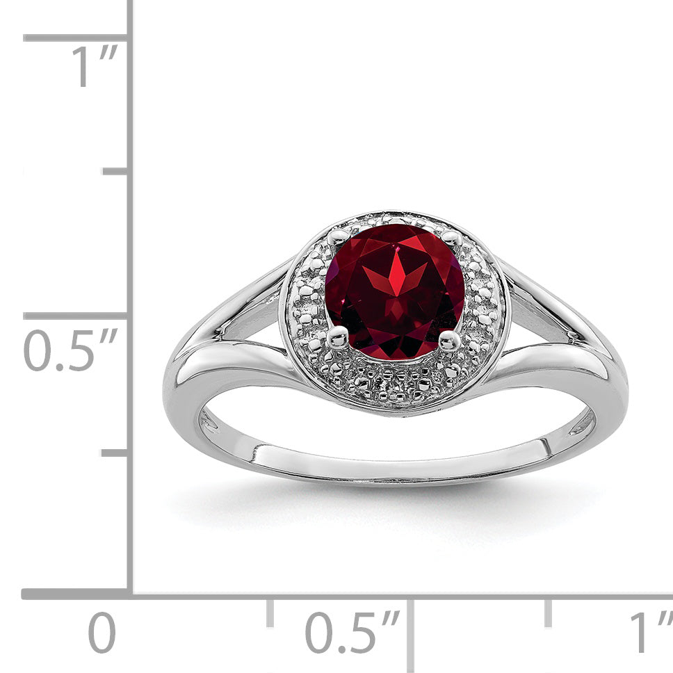 Sterling Silver Rhodium-plated Diamond & Garnet Ring