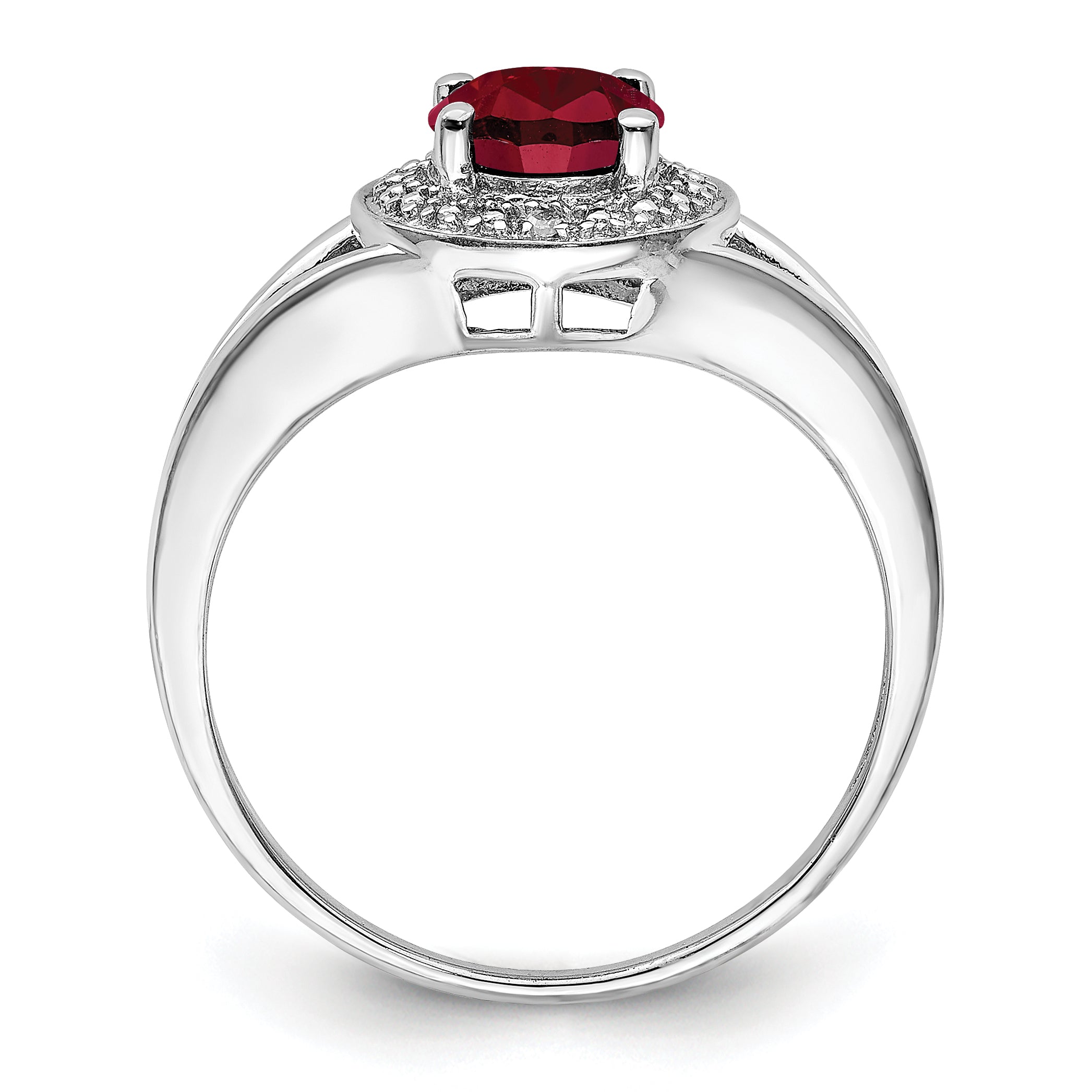 Sterling Silver Rhodium-plated Diamond & Created Ruby Ring - 5