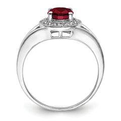 Sterling Silver Rhodium-plated Diamond & Created Ruby Ring - 5