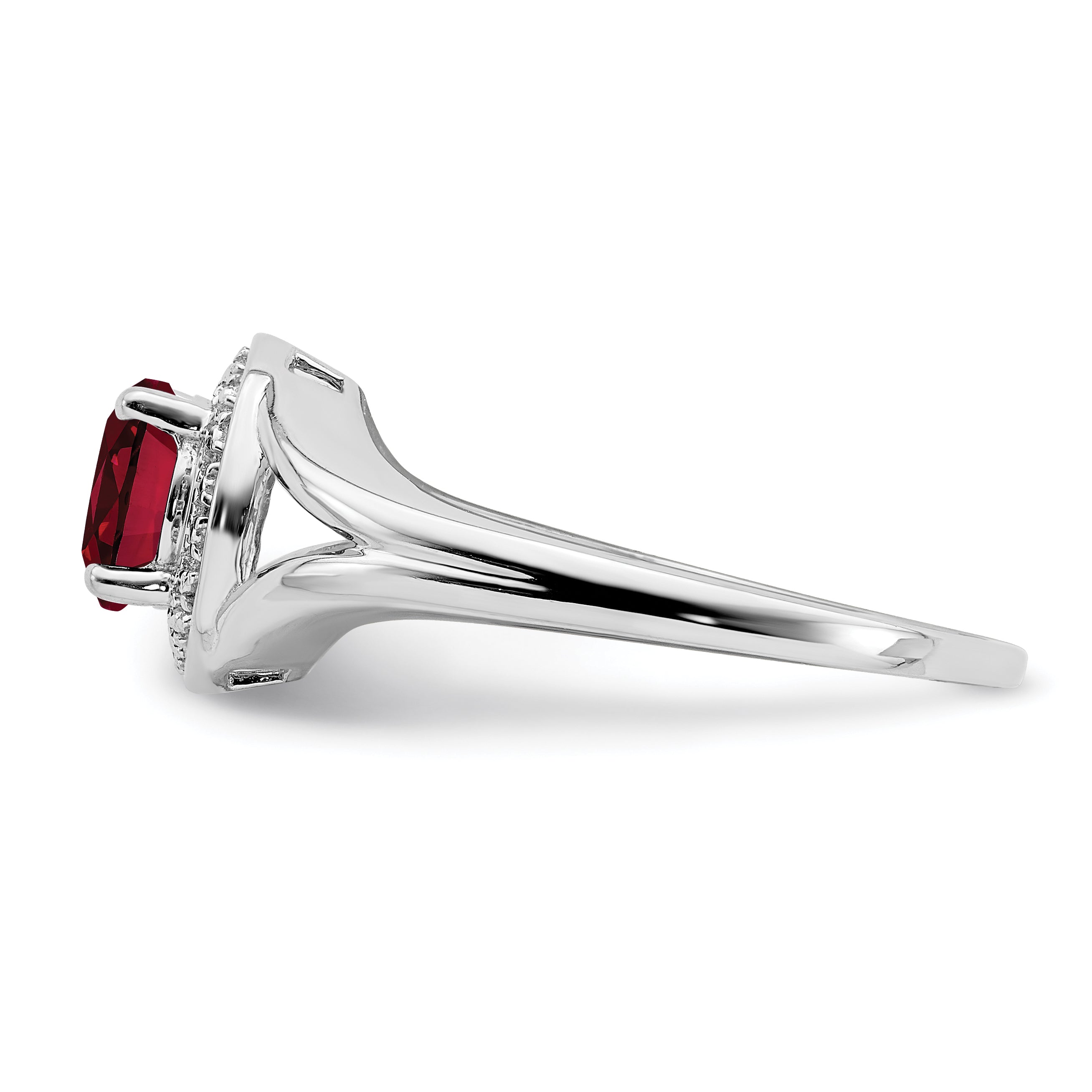 Sterling Silver Rhodium-plated Diamond & Created Ruby Ring - 5