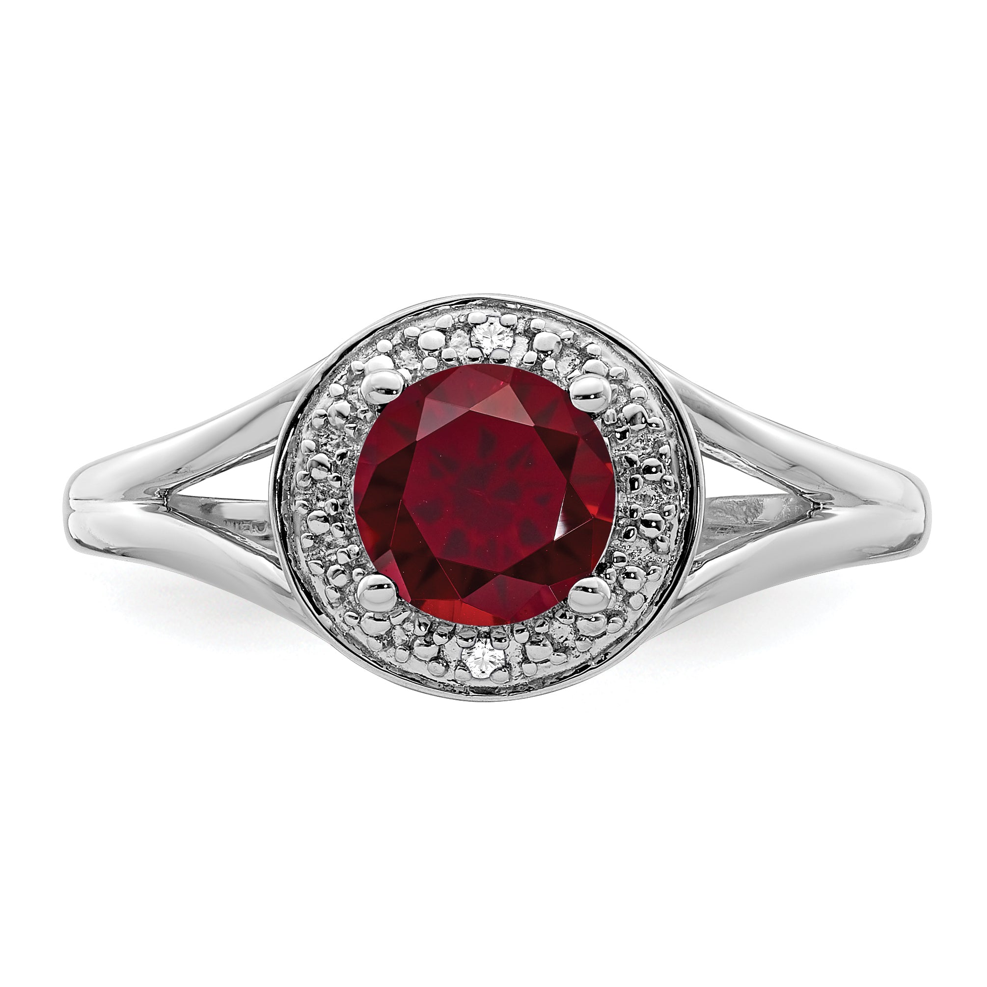 Sterling Silver Rhodium-plated Diamond & Created Ruby Ring - 5