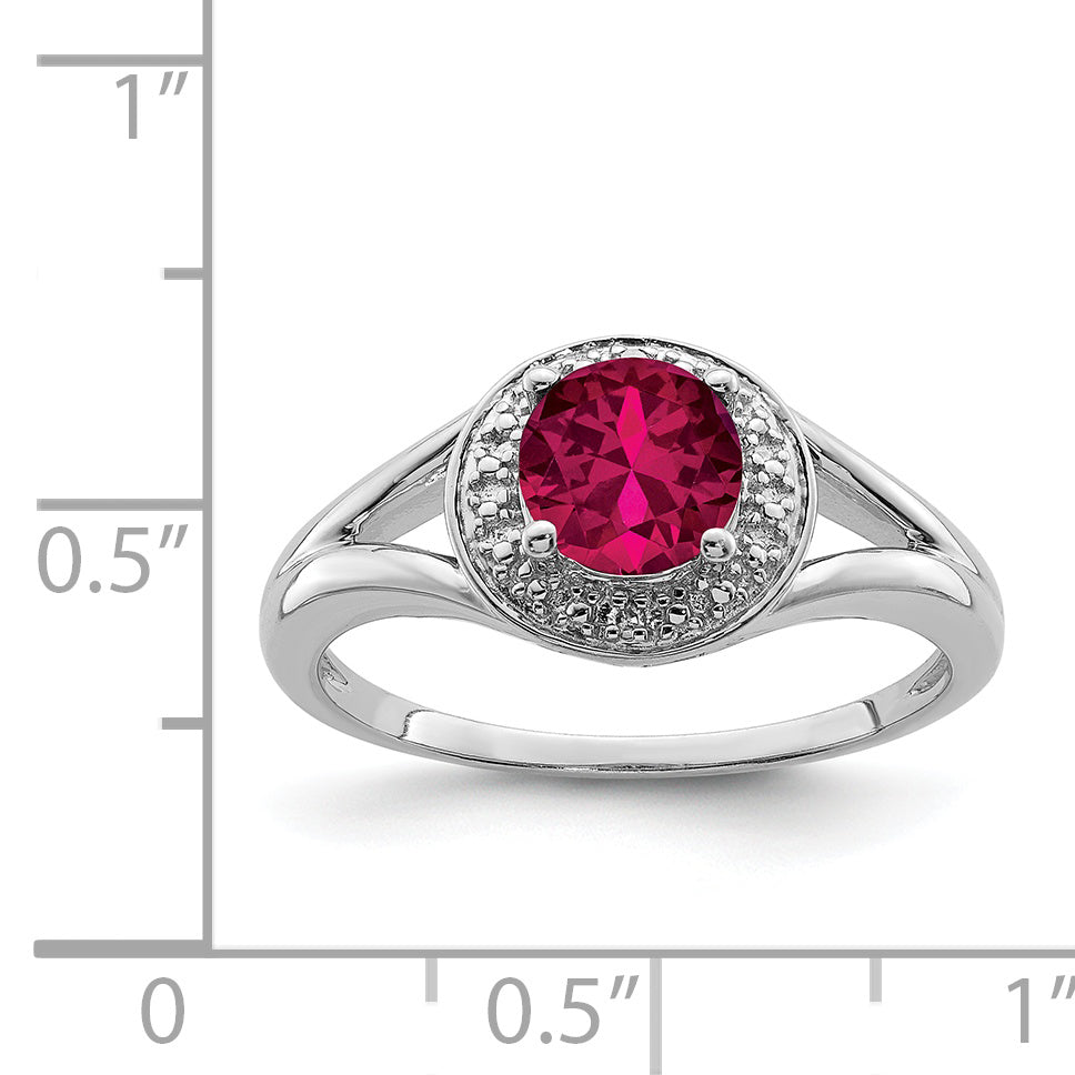 Sterling Silver Rhodium-plated Diamond & Created Ruby Ring