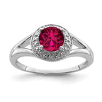 Sterling Silver Rhodium-plated Diamond & Created Ruby Ring