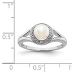 Sterling Silver Rhodium-plated Diamond & Fresh Water Cultured Pearl Ring