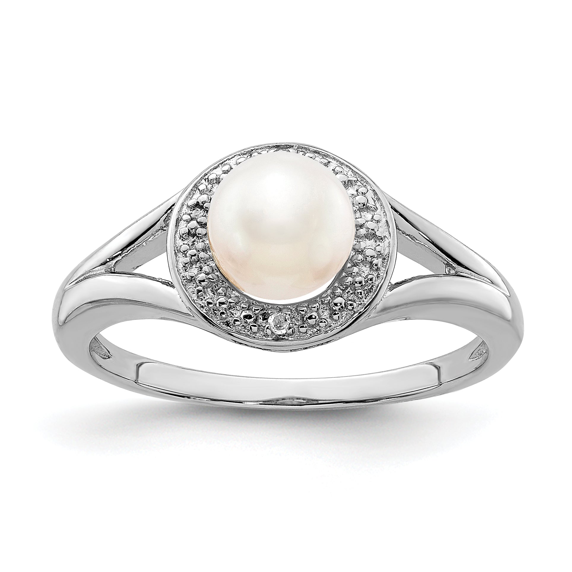 Sterling Silver Rhodium-plated Diamond & Fresh Water Cultured Pearl Ring Main image