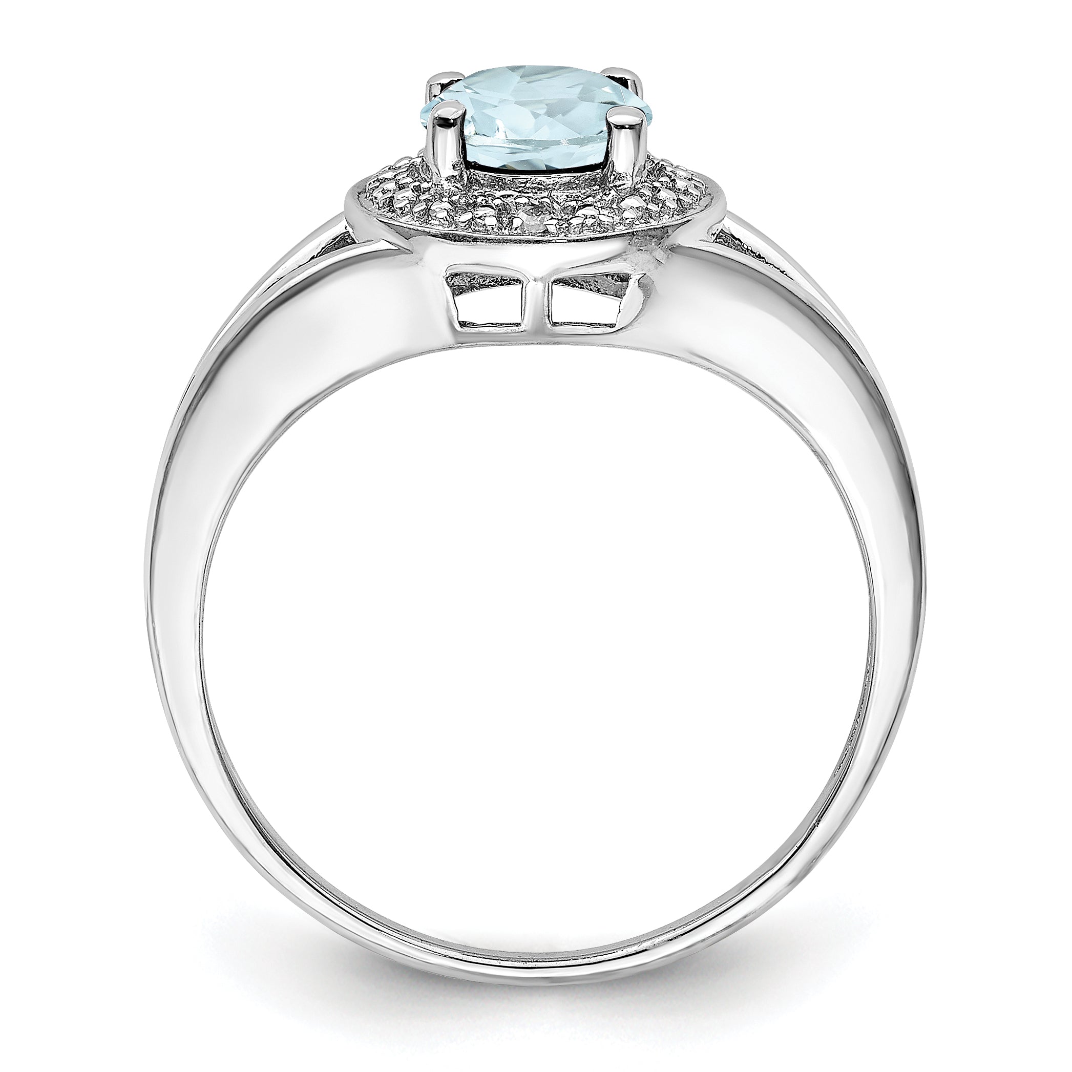 Sterling Silver Rhodium-plated Diamond & Aquamarine Ring Secondary image