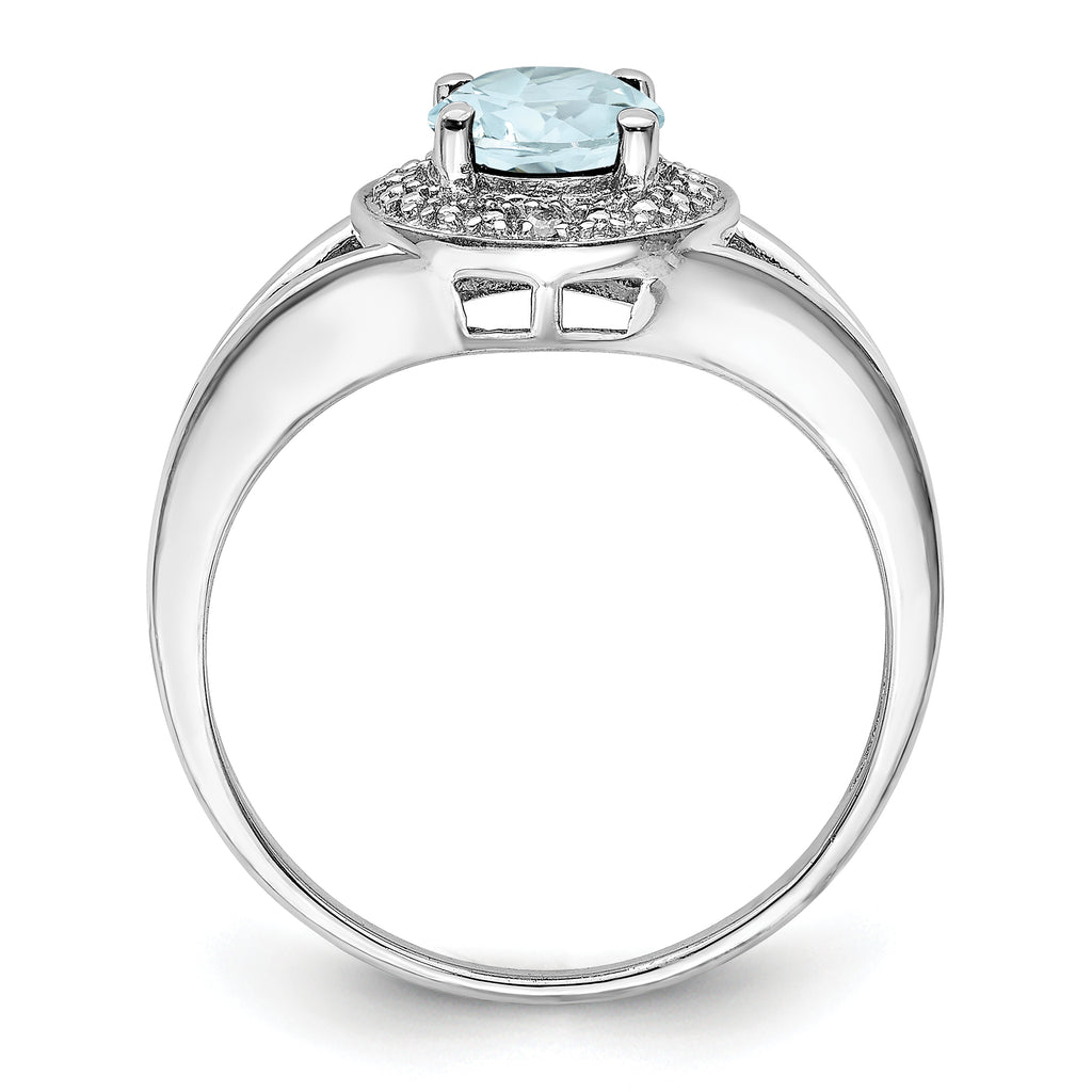 Sterling Silver Rhodium-plated Diamond & Aquamarine Ring