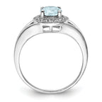 Sterling Silver Rhodium-plated Diamond & Aquamarine Ring